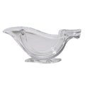 Transparent acrylic bird-shaped manual lemon juicer on a kitchen counter