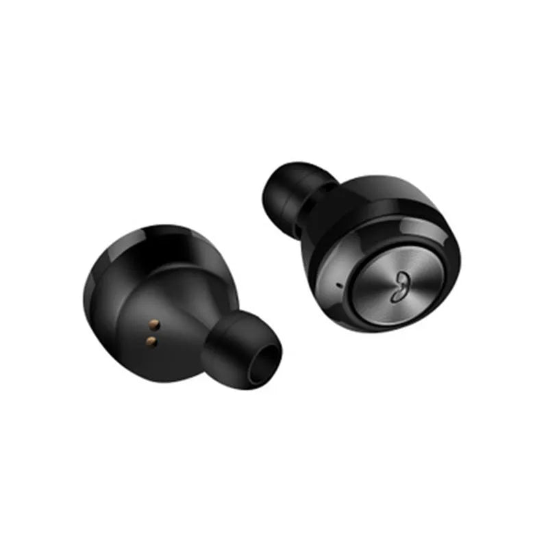 Black and white A6 noise-cancelling Bluetooth wireless headset with in-ear design.