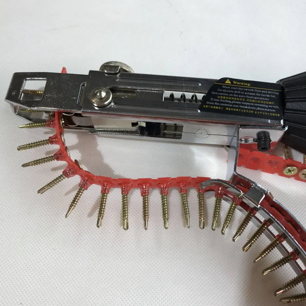 Yellow rechargeable handheld chain nail machine with pistol grip for woodworking screw fixation