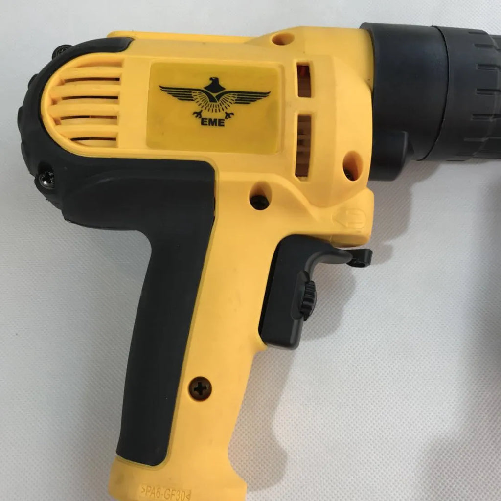 Yellow rechargeable handheld chain nail machine with pistol grip for woodworking screw fixation