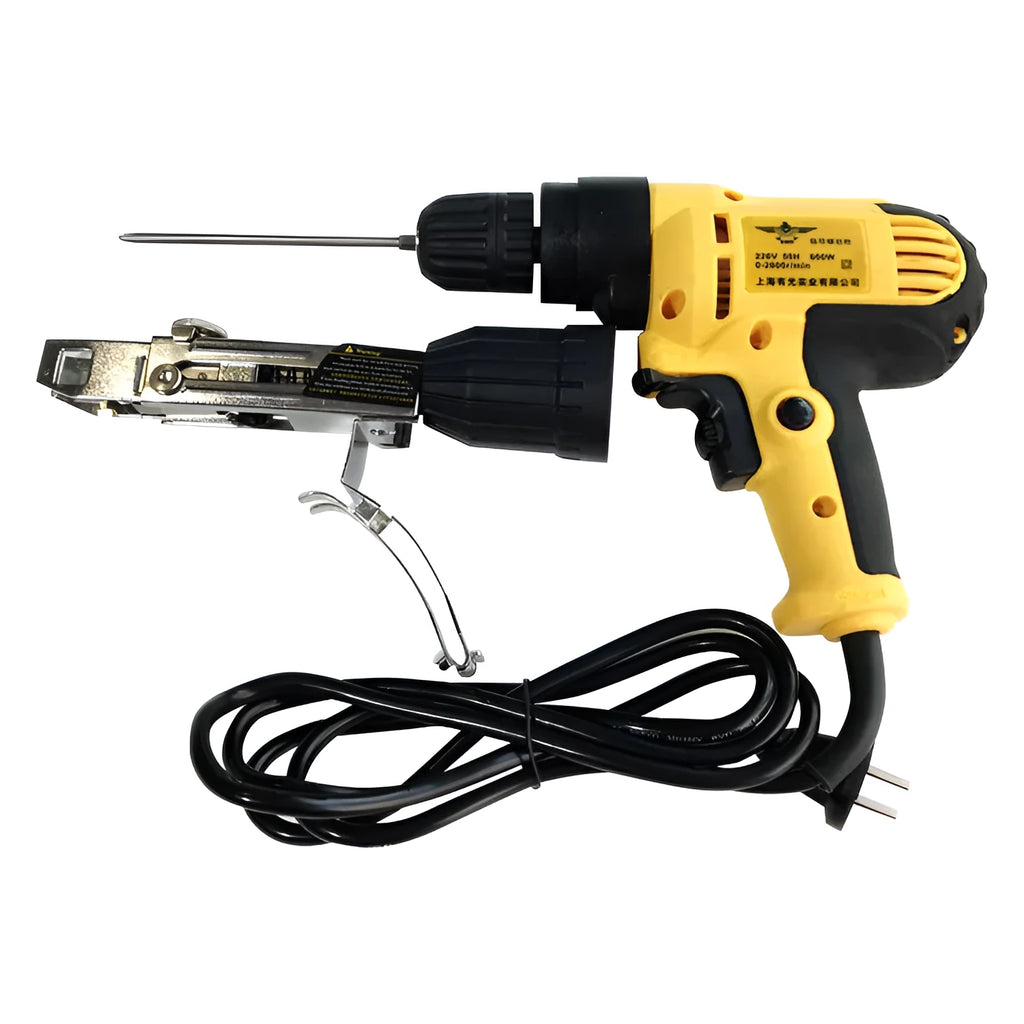 Yellow rechargeable handheld chain nail machine with pistol grip for woodworking screw fixation