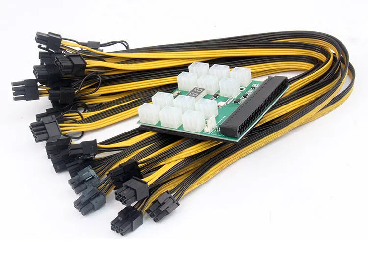 Server power conversion board to 6pin PCIe adapter with twelve 50 cm black power cables