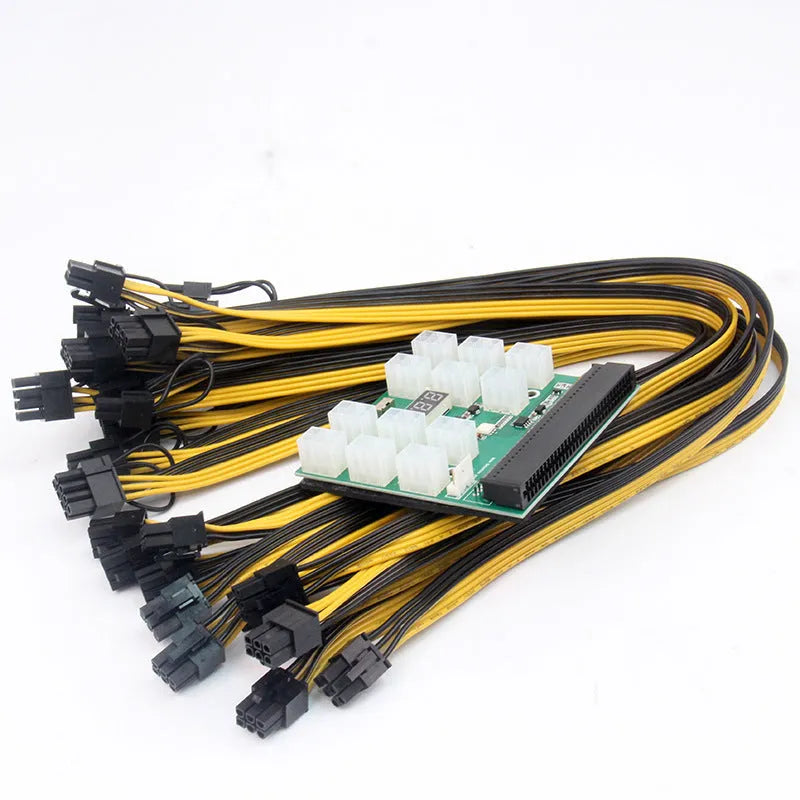 Server power conversion board to 6pin PCIe adapter with twelve 50 cm black power cables