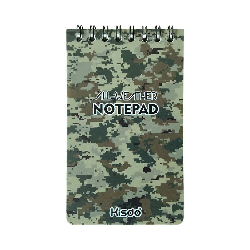 Spiral-bound waterproof office notepad with stone paper pages and PP cover in camouflage colour