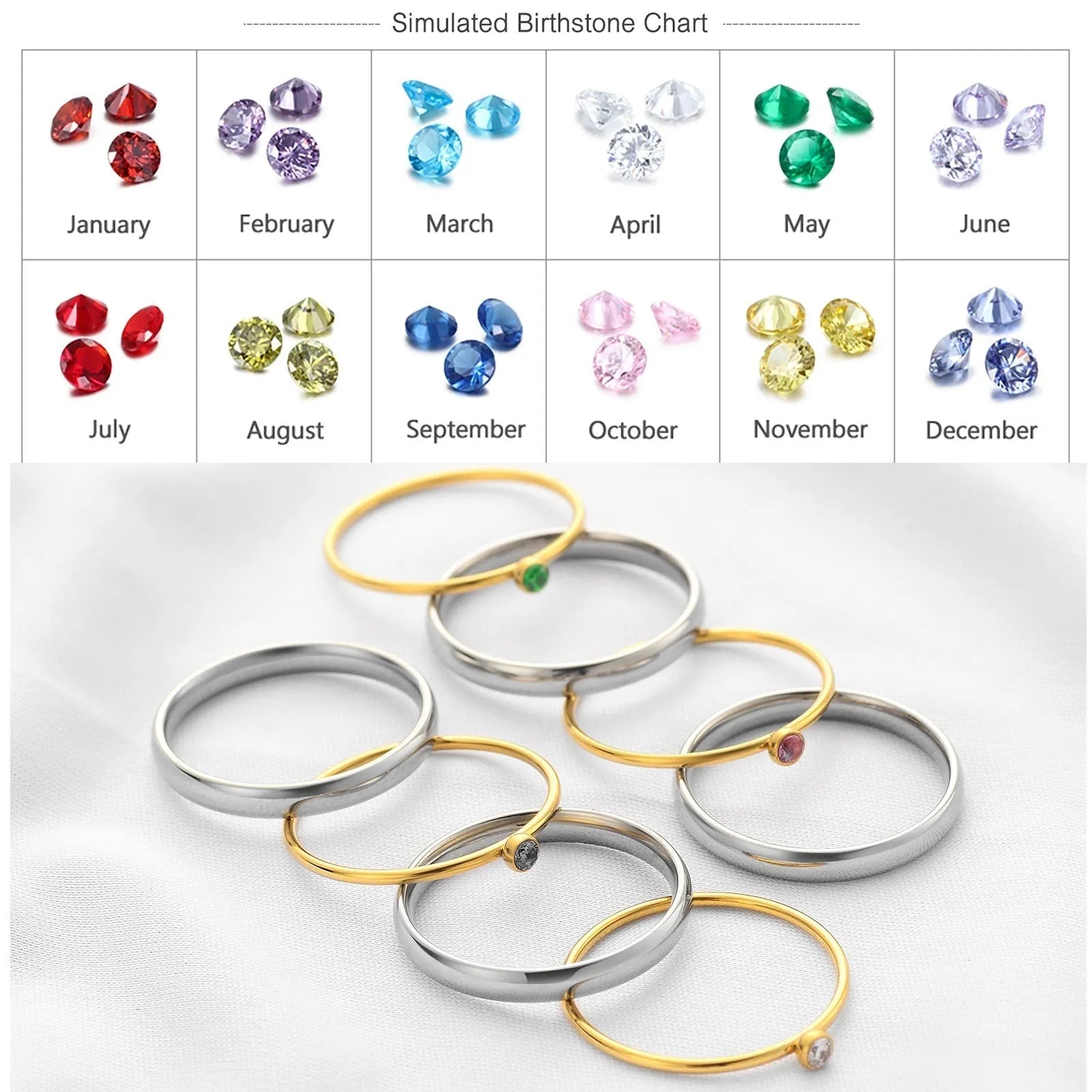 December birthstone engraved ring in titanium steel with geometric design and electroplating finish