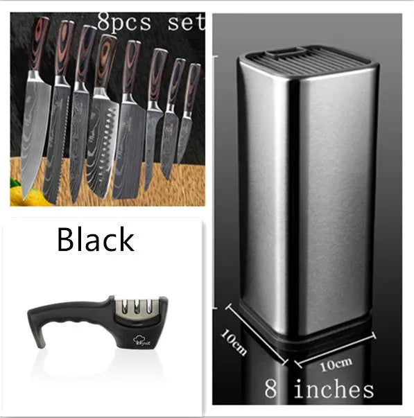 Professional kitchen knife with laser Damascus pattern on 7CR17 stainless steel blade, colour steel handle