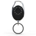 Black Bluetooth tracker with keychain for Apple-compatible item and pet tracking