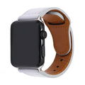 Artificial leather geometric replacement strap for Apple Watch in black, brown, pink, and white.