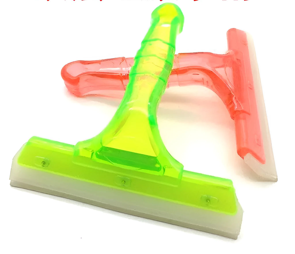 Double-layer silicone car film wiper scraper with plastic body, soft silicone strip, red or yellow colour option
