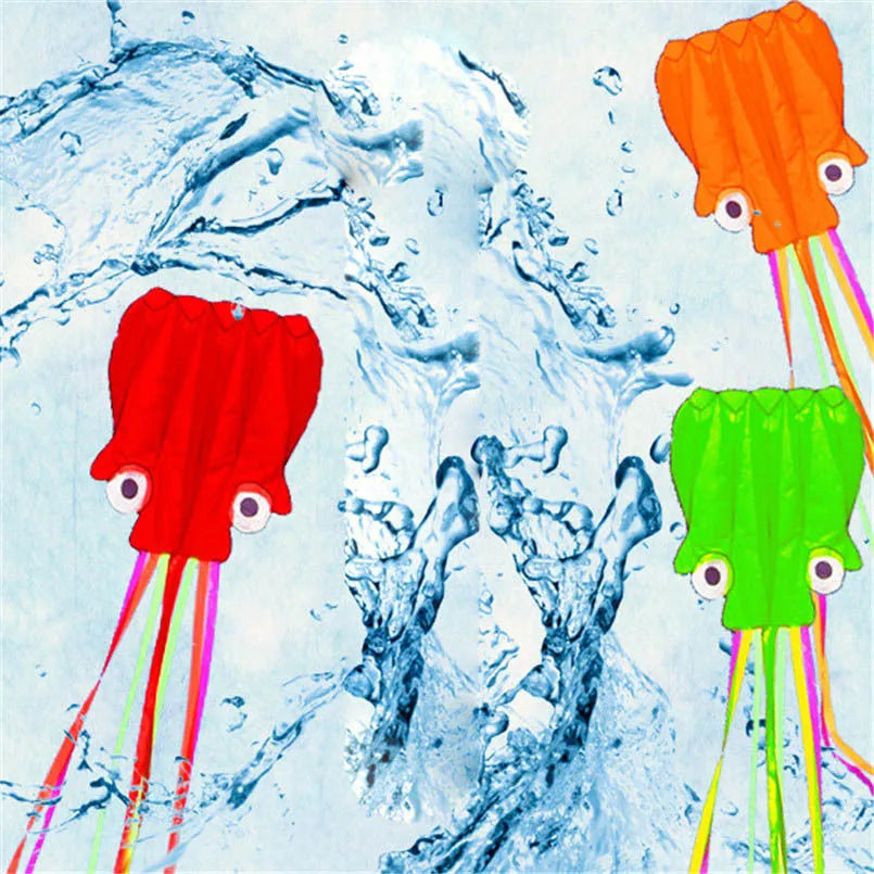 4 metre soft octopus kite in check cloth with handle and 30 metre line, shown in assorted colours