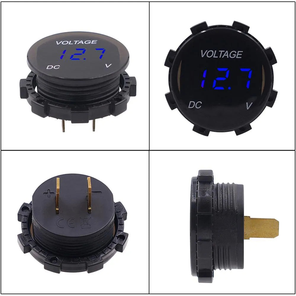 Digital voltmeter with waterproof LED lens display, 6-30V, red blue green options, for car SUV ATV marine