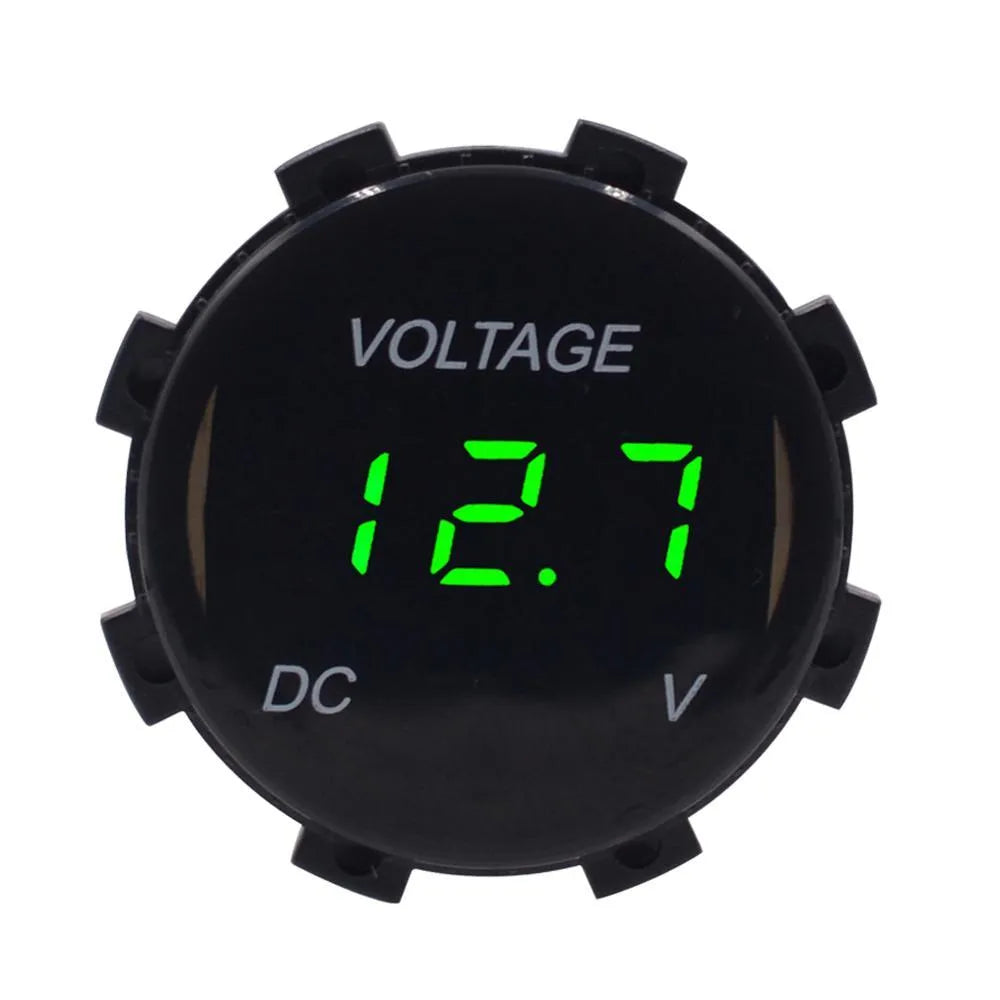 Digital voltmeter with waterproof LED lens display, 6-30V, red blue green options, for car SUV ATV marine