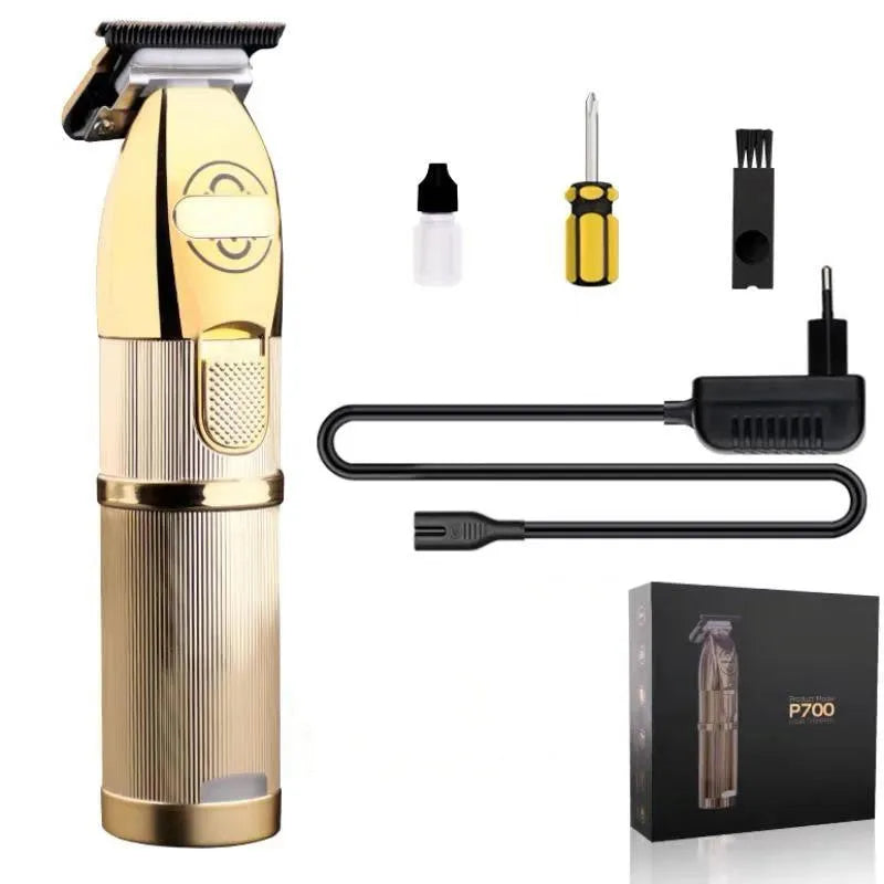 Gold cordless hair clipper with charging stand and power cord