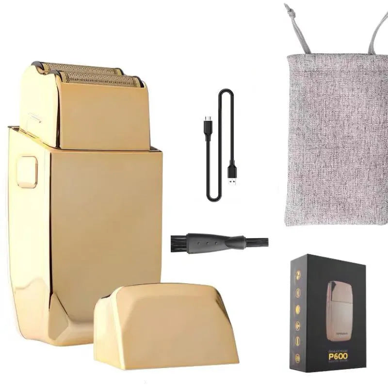 Gold cordless hair clipper with charging stand and power cord