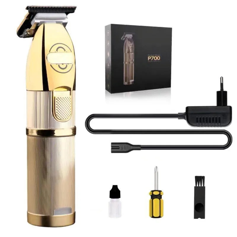 Gold cordless hair clipper with charging stand and power cord