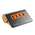Dark grey and orange aluminium USB 3.1 laptop hub with four ports and separate 100cm cable