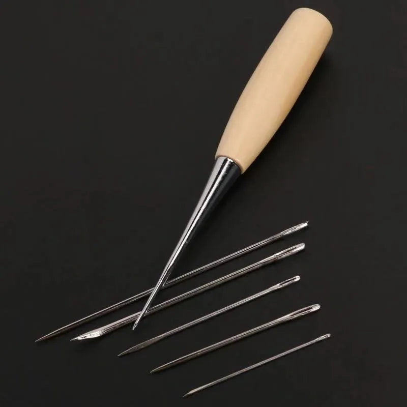 Four-piece leather tool set with alloy steel tools for DIY leather crafting