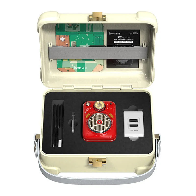 Compact FM Four in One Smart Bluetooth Speaker in green, showing front speaker grille and control buttons.