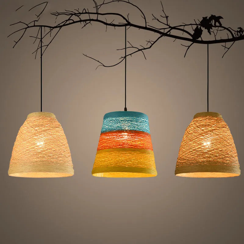 Rattan woven ball hanging lamp with adjustable 1.2m height and 9W LED light source in natural material construction