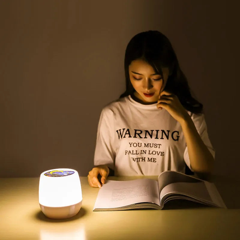 Pruixin PRX1363 projector night light projecting rotating star patterns on a bedroom wall