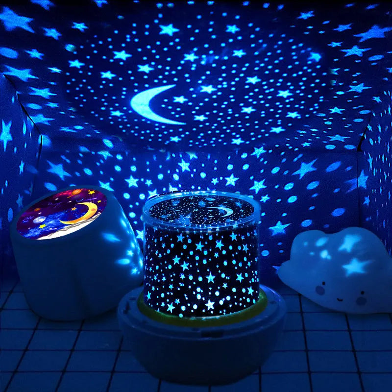 Pruixin PRX1363 projector night light projecting rotating star patterns on a bedroom wall