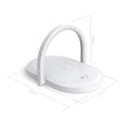Black and white wireless charger with night light and phone holder showing 15W fast charging capability