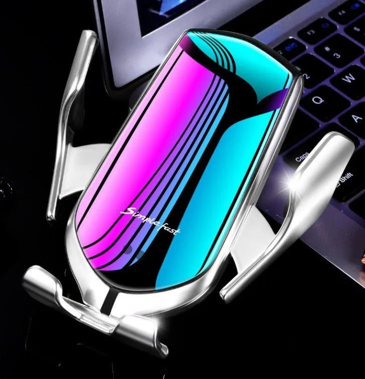 Magic Clip R1 automatic car phone holder in gold or silver with wireless charging up to 9V1.67A