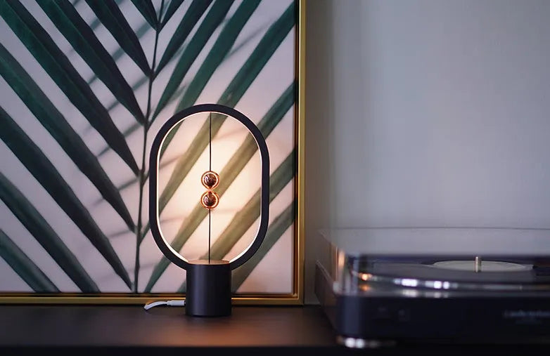 Mini magnetic switch USB LED table lamp with floating switch, plastic shade, available in black, green, pink, red, white, and wooden colour.