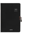 A5 hardcover locked diary notebook with key, shown in black and beige camel colour options.