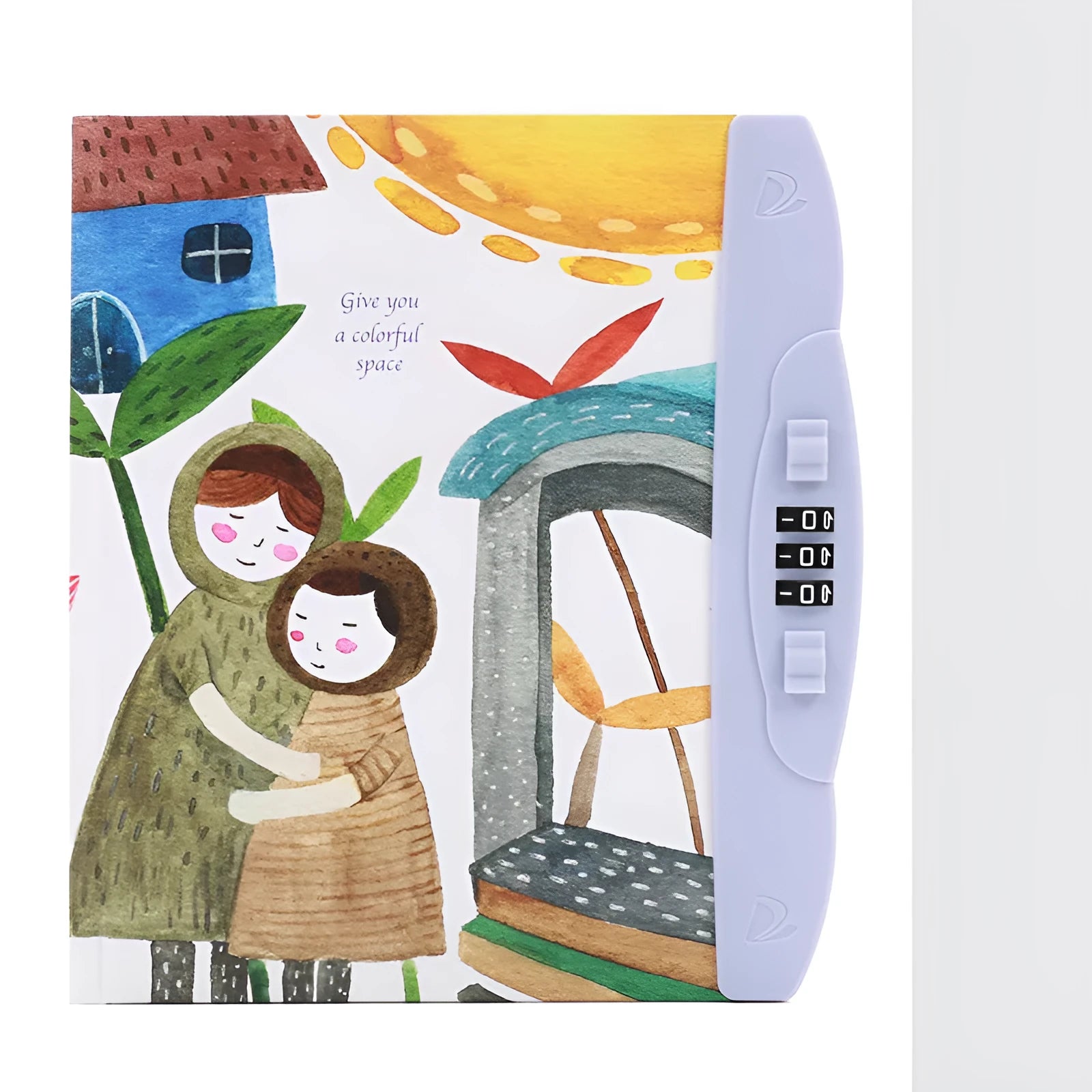 Children's lock notebook with colourful cartoon cover secured by car line binding
