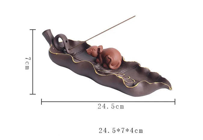 Purple clay ceramic lying incense burner for horizontal incense display and ash collection