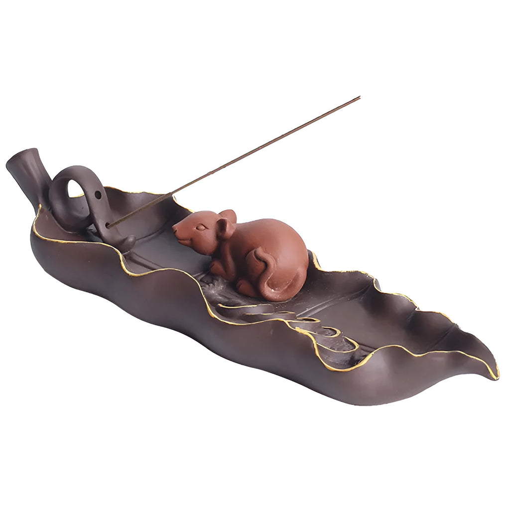 Purple clay ceramic lying incense burner for horizontal incense display and ash collection