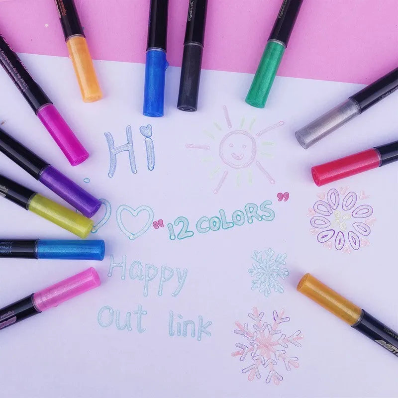 12 colour double line highlighter pen set with contour flashing style in box packaging