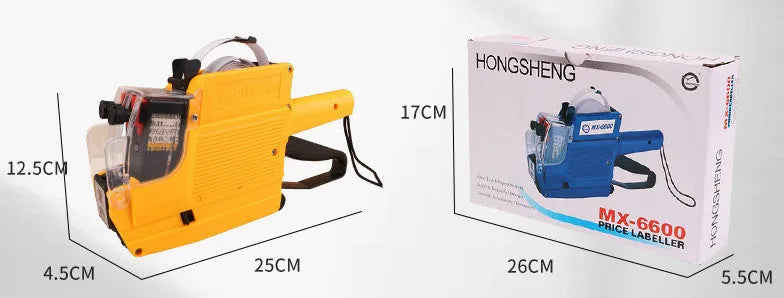 Manual price coding machine in blue, red, or yellow with bidirectional printing for supermarket labels