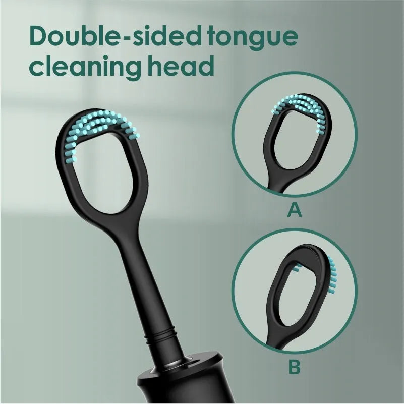 Household dental scaler handle with USB charging cable, storage tray, and cleaning attachments for teeth and tongue.