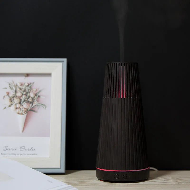 Wood grain USB ultrasonic essential oil aroma diffuser in black, brown or white for home use under 10 square metres