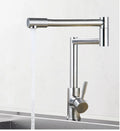 Silver stainless steel kitchen faucet with 360-degree rotating spout and dual handles for hot and cold water control