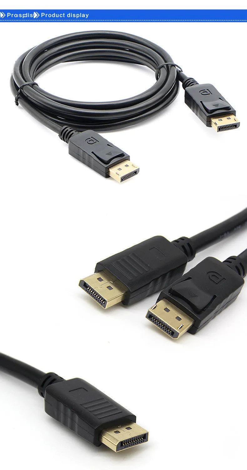 1.8m black DP male to male DisplayPort cable with copper wire for TV connections