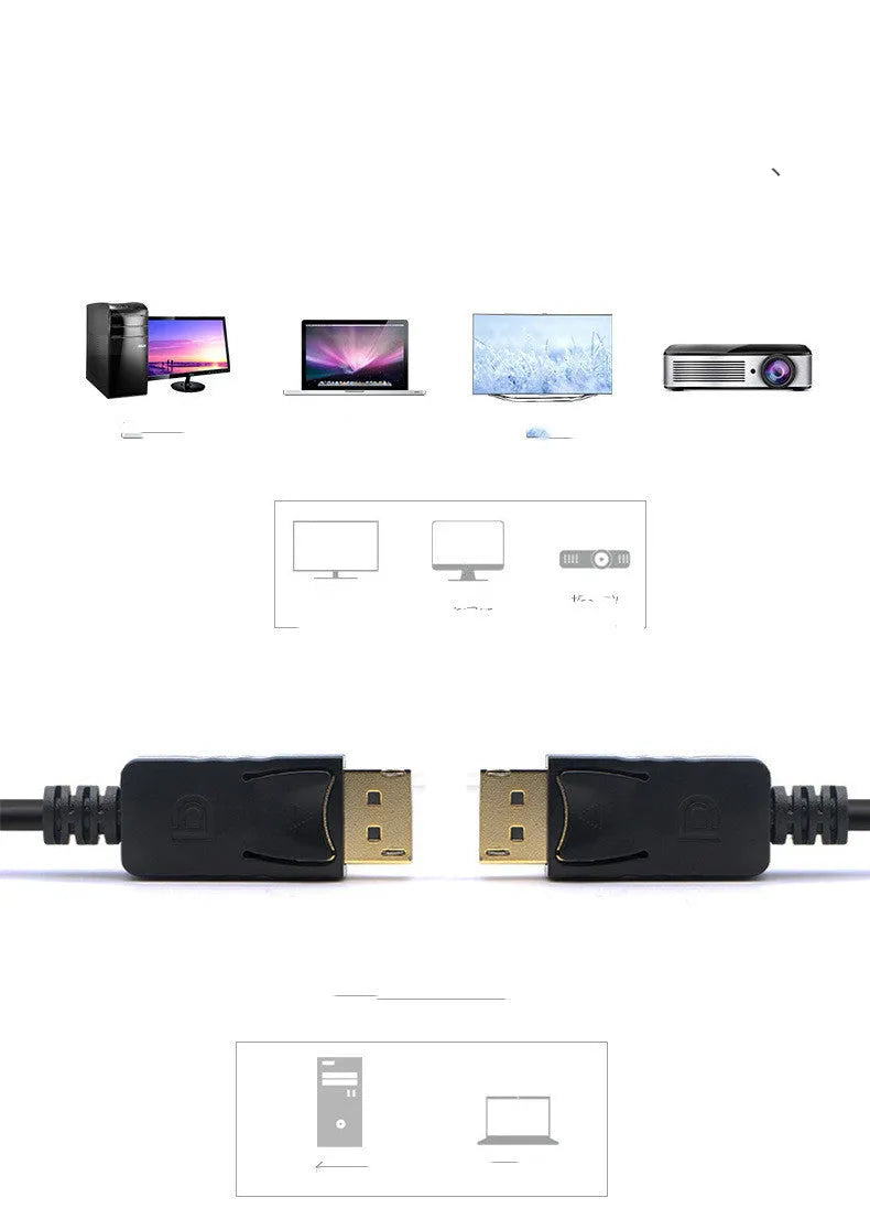 1.8m black DP male to male DisplayPort cable with copper wire for TV connections