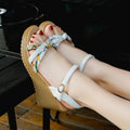 Women's pink wedge sandals with 5cm platform, fish mouth design, and adjustable buckle closure on non-slip PU sole