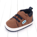 Soft sole cotton Velcro toddler shoes for boys in dark blue, grey and brown, sizes 11cm 12cm 13cm