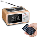 Wood Bluetooth speaker alarm clock radio in golden oil colour with dual speakers