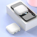 Compact black power bank with LED flashlight showing 82mm dimensions and 20000mAh capacity
