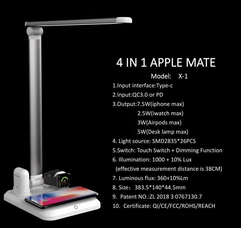 Desk lamp wireless charger 10W four in one Type-C iPhone compatible 383.5x140x44.5mm black white pink
