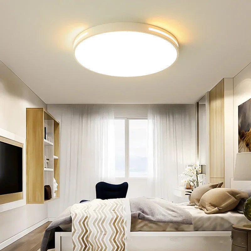 Round ultra-thin LED ceiling lamp in acrylic black or white, 300-600mm diameter, with remote control option.