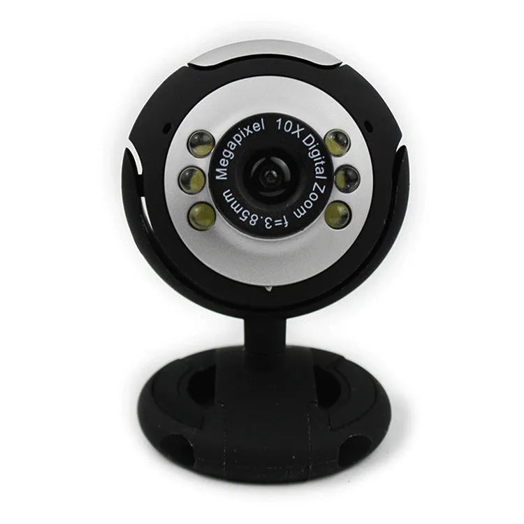 Video computer camera with six white LED lights and USB connector for night vision video calling