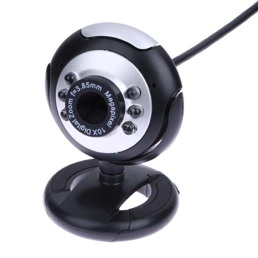 Video computer camera with six white LED lights and USB connector for night vision video calling