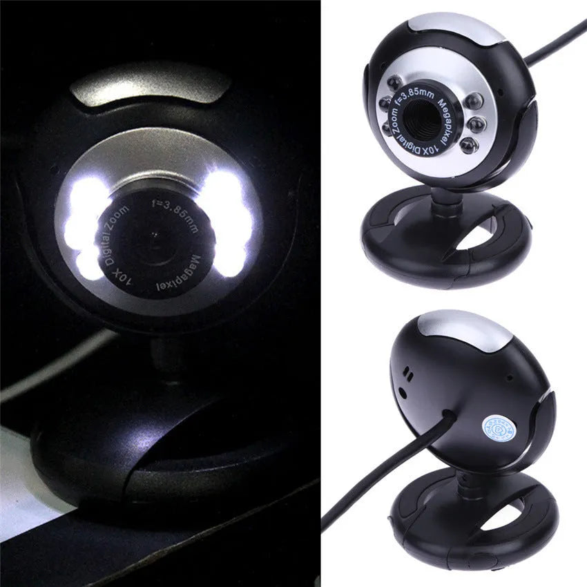 Video computer camera with six white LED lights and USB connector for night vision video calling