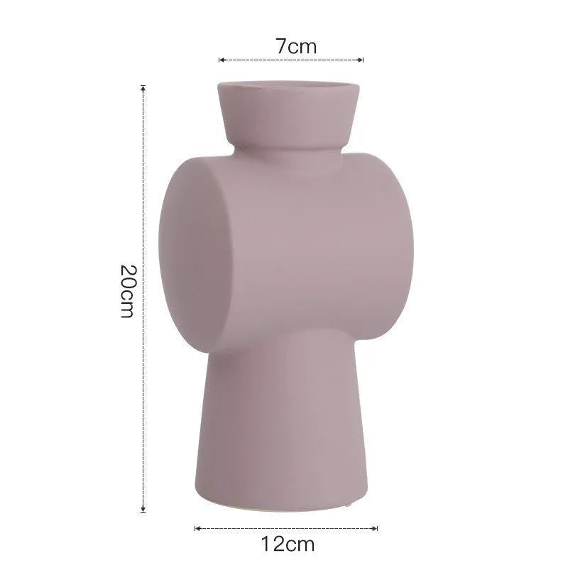 Nordic Morandi ceramic vase with colour glaze finish in beige colour option, 25cm height