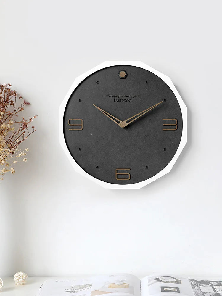Round 12-inch Nordic minimalist wall clock in Geralt material with four colour options